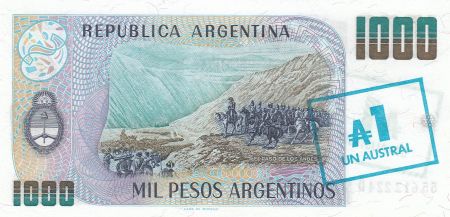 Argentine 1 Austral / 1000 Pesos argentinos ND1985 - J. San Martin - El paso de los Andes