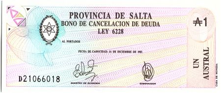 Argentine 1 austral , Province de Salta - 1987