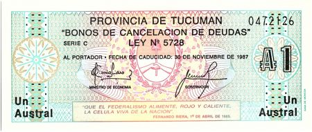 Argentine 1 Austral , Province de Tucuman - 1985