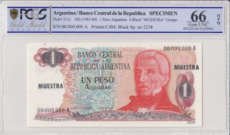 Argentine 1 Peso Argentino , G San Martin  - 1983 - Spécimen - PCGS 66 OPQ