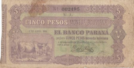 Argentine 1 Peso Vache - Uniface - 1868