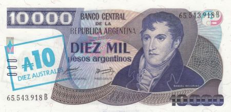 Argentine 10 Australes / 10000 Pesos Argentinos, M. Belgrano - Création de drapeau - 1985