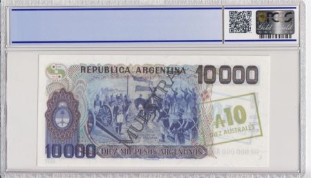 Argentine 10 Australes/10000 Pesos, M Belgrano  - 1985 - Spécimen - PCGS 65 OPQ