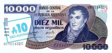 Argentine 10 Australes sur 10000 Pésos, Général San Martin - 1985