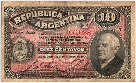 Argentine 10 Centavos, Domingo Sarmiento - 1895 - TB - P.228