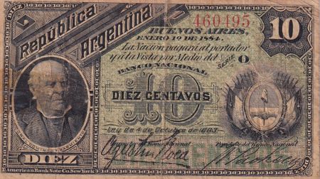 Argentine 10 Centavos rare - Domingo Sarmiento - 1884 - P.6
