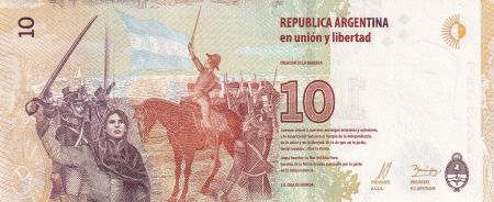Argentine 10 Pesos - J. San Martin - Bolivar, Mendoza, Artigas - 2015 - Série A - P.360