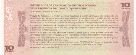 Argentine 10 Pesos - Manuel Obligado - Province du Chaco - 2003 - P.SNEW