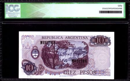 Argentine 10 Pesos M. Belgrano - Spécimen - 1970 - ICG AU/UNC60 - P.289s