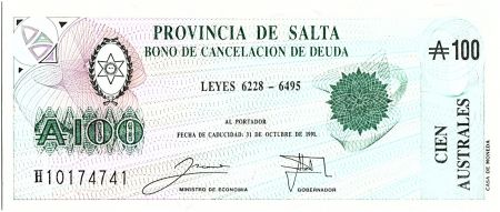 Argentine 100 australes , Province de Salta - 1991