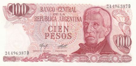Argentine 100 Pesos, J. San Martin - Ushuaia J. San Martin - Port d\'Ushuaia - 1976
