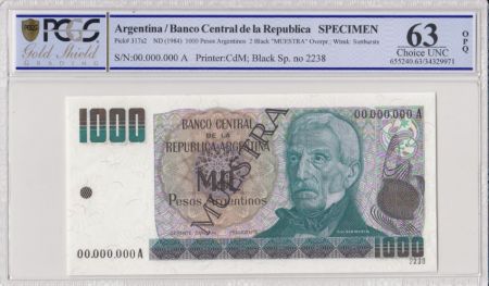 Argentine 1000 Pesos , G San Martin  - 1983 - Spécimen - PCGS 63 OPQ -P.317s