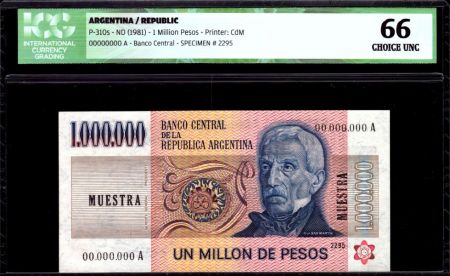 Argentine 1000000 Pesos J. San Martin - Déclar. indépendance - 1981 - ICG UNC66