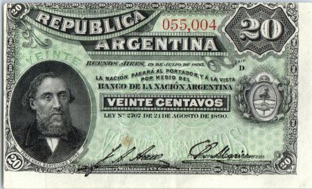 Argentine 20 Centavos Bartolomé Mitré - 1895