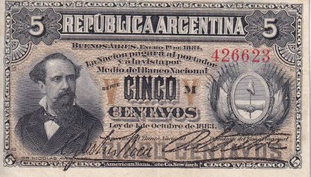 Argentine 5 Centavos - Dr. Nicolas Avellaneda - 1881 - P.5