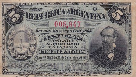 Argentine 5 Centavos - Dr. Nicolas Avellaneda - 1891 - P.209