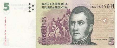 Argentine 5 Pesos ND1996-2003 - J. San Martin - Monument