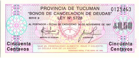 Argentine 50 Centavos , Province de Tucuman - 1985