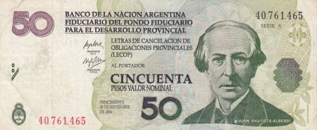 Argentine 50 Pesos B. Alberdi - Emergency Issu - TB + - 2006