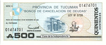 Argentine 500 Australes , Province de Tucuman - 1991