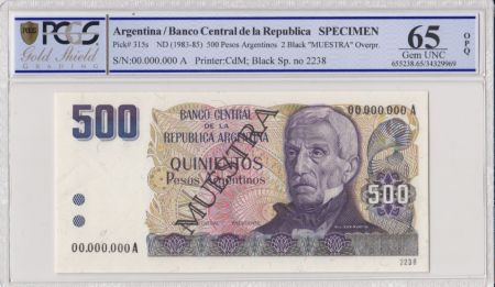 Argentine 500 Pesos, G San Martin  - 1983 - Spécimen - PCGS 65 OPQ - P.316s