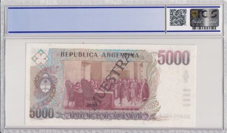 Argentine 5000 Pesos , J B Alberdi  - 1984 - Spécimen - PCGS 64 OPQ - P..318s