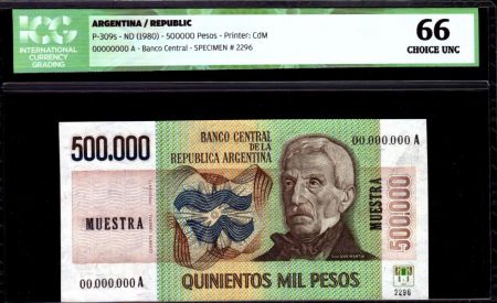 Argentine 500000 Pesos J. San Martin - Fondation de Buenos Aires - 1980 - ICG UNC66