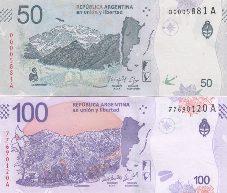 Argentine Lot 50 Pesos Condor et 100 Pesos Taruca  -  2018 (format vertical) - Neuf