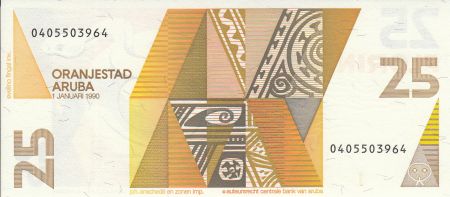 Aruba 25 Florin - Serpent - Formes géométriques - 1993