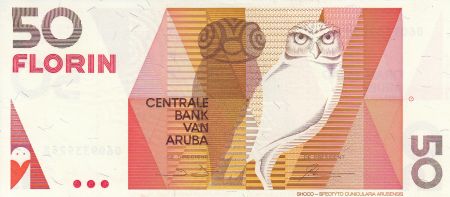 Aruba 50 Florin - Hibou - Formes géométriques - 1990