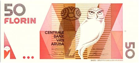 Aruba 50 Florin - Hibou - Formes géométriques - 1990