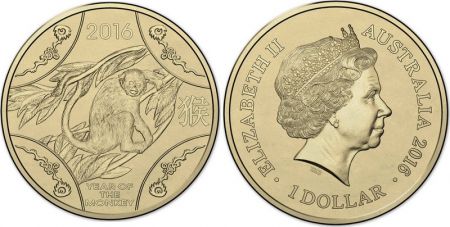 Australie 1 Dollar Elisabeth II - Année du Singe 2016
