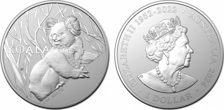 Australie 1 Dollar Elisabeth II - Koala Once 2024 - Argent