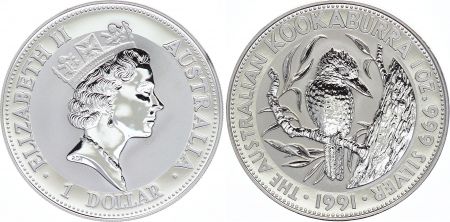 Australie 1 Dollar Elisabeth II - Kookaburra Once Argent 1991