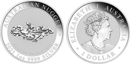 Australie 1 Dollar Elisabeth II - Pépite - 1 Once Argent 2021