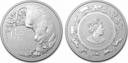 Australie 1 Dollar Elisabeth II - Tigre Once Argent 2022