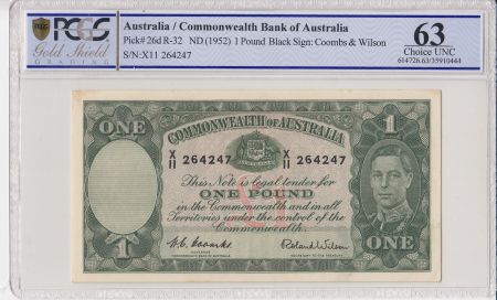 Australie 1 Pound George VI - 1952 - PCGS 63