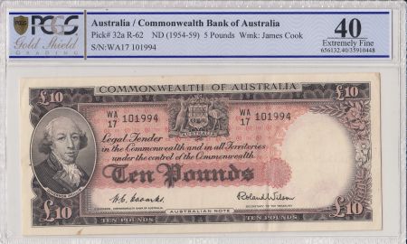 Australie 10 Pounds James Cook (1954-59) PCGS XF 40