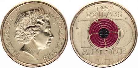 Australie 2 Dollars Elisabeth II - Armistice - 2018 Colorisée