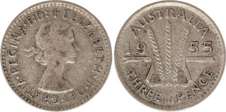 Australie 3 Pence 1955 - Elisabeth II- Argent
