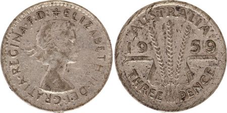 Australie 3 Pence 1959 - Elisabeth II- Argent