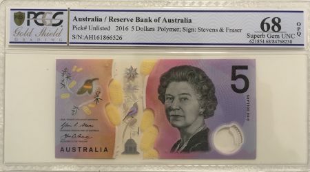 Australie 5 Dollars Elisabeth II - 2016 Polymer - Parlement  - PCGS 68 OPQ