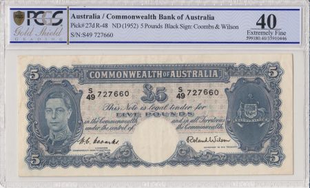 Australie 5 Pounds George VI - Travailleurs - 1952 - PCGS XF 40