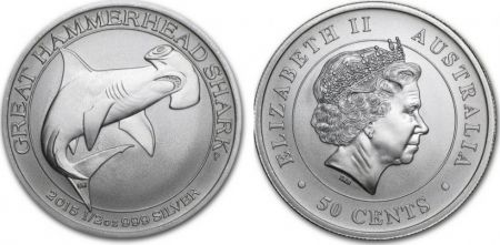 Australie 50 Cents Elisabeth II - Requin Marteau 1/2 Once Argent 2014