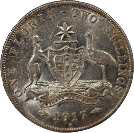 Australie AUSTRALIE, GEORGE V - FLORIN ARGENT 1917 M MELBOURNE