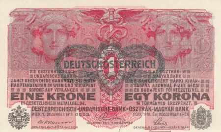 Autriche 1 Krone 1916 -  Têtes de femmes - Surcharge noire
