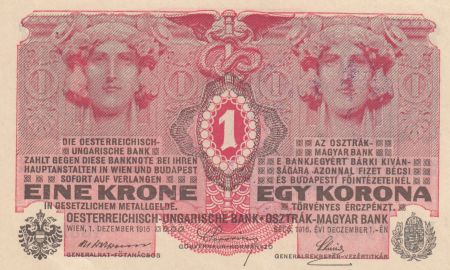 Autriche 1 Krone 1916 -  Têtes de femmes - Surcharge violette