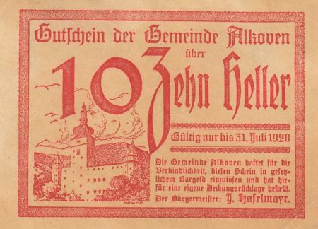 Autriche 10 Heller - Alkoven - 1920
