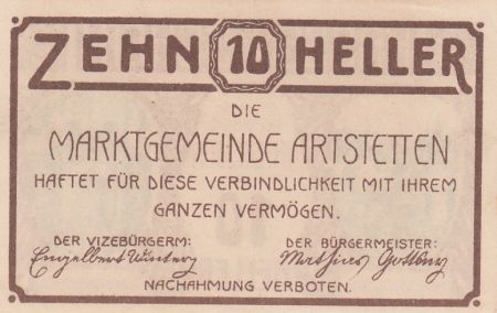 Autriche 10 Heller - Artstetten - 1920