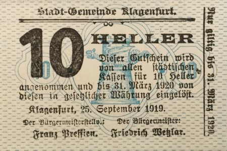 Autriche 10 Heller, Klagenfurt - notgeld 1919 - SPL